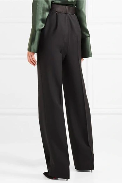 Shop Bottega Veneta Silk Satin-trimmed Wool And Mohair-blend Wide-leg Pants In Black