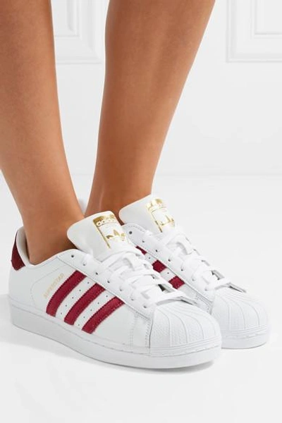 Shop Adidas Originals Superstar Velvet-trimmed Leather Sneakers In White