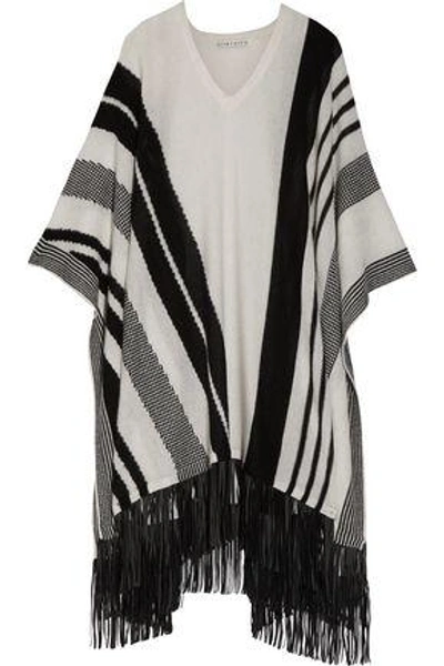 Shop Alice And Olivia Woman Jancis Striped Fringed Wool-blend Cape Ecru