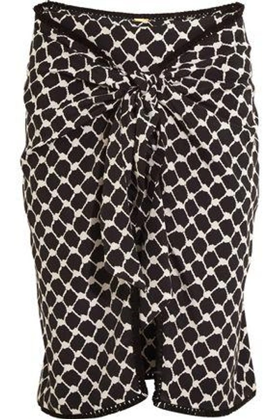 Shop Dodo Bar Or Woman Tasseled Printed Silk Crepe De Chine Wrap Mini Skirt Black