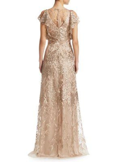 Shop David Meister Floral Floor-length Gown In Gold