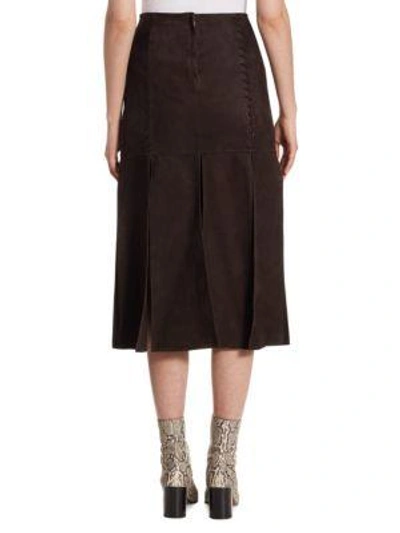 Shop Chloé Suede Fringe Skirt In Dark Beige