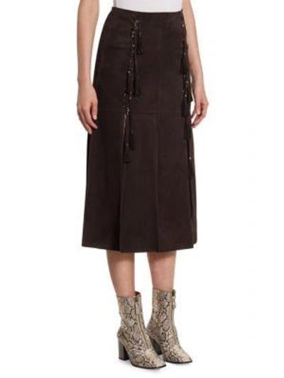 Shop Chloé Suede Fringe Skirt In Dark Beige