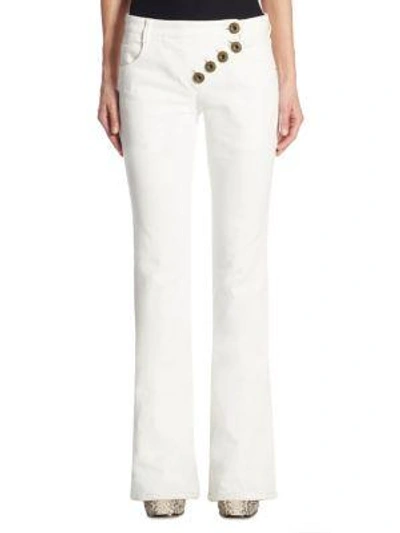 Shop Chloé White Asymmetrical Button Jeans In Natural