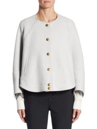 Shop Chloé Button Front Cropped Jacket In Medium Grey