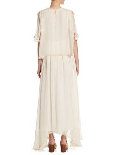 Shop Chloé Flutter Sleeve Silk Crepon Maxi Dress In Natural