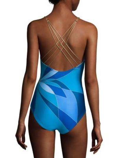 Shop Gottex Swim Mesh One-piece Graphic Swimsuit In Multi Blue