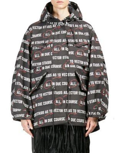 Shop Sacai Hooded Graphic Parka In Black