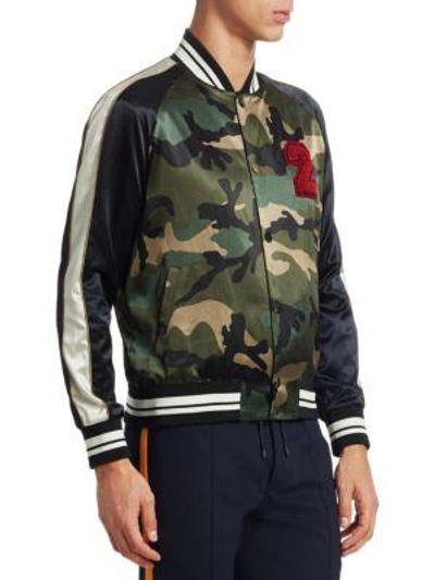 Shop Valentino Camo Satin Souvenir Jacket In Camouflage