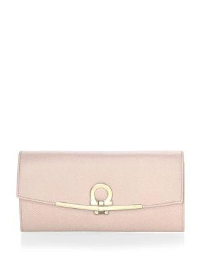 Shop Ferragamo Clip Leather Continental Wallet In Bonbon