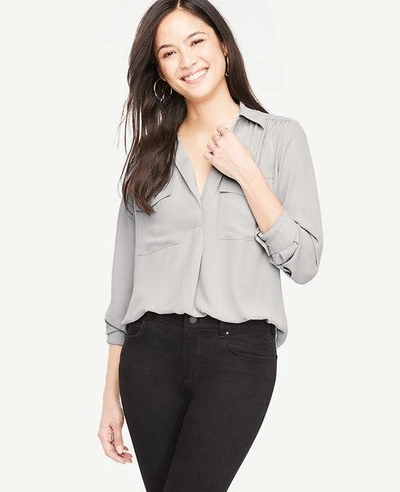 Shop Ann Taylor Petite Camp Shirt In Iced Slate