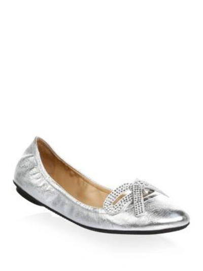 Shop Marc Jacobs Women's Willa Strass Leather Ballet Flats In Silver