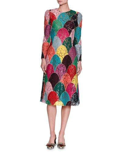 Dolce & Gabbana Long-sleeve Patchwork Corded Lace Dress, Multicolor ...