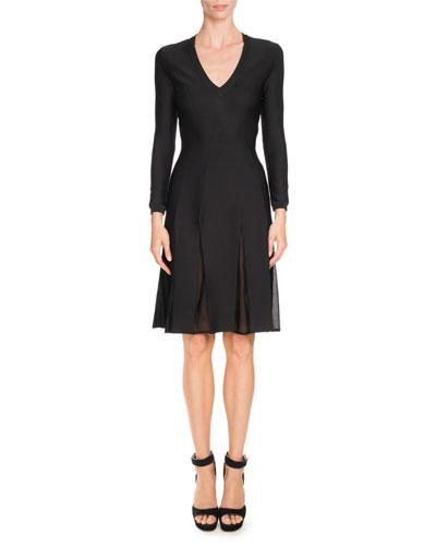 Givenchy Bracelet-sleeve Pleat-illusion Dress, Black/multi | ModeSens