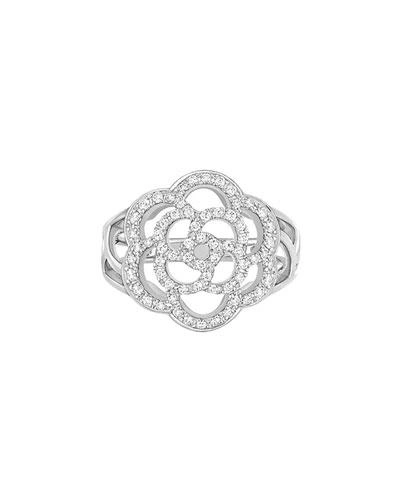 Pre-owned Chanel Camelia Ring In 18k White Gold With Diamonds