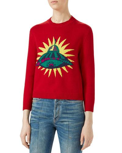Gucci Ufo Intarsia Knit Jumper In Red | ModeSens