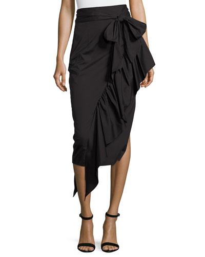 Milly Angelina Gabardine Cascading Ruffle Midi Skirt, Black | ModeSens