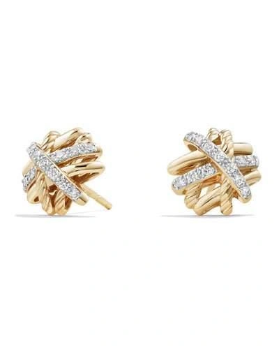 Shop David Yurman 1mm Crossover 18k Yellow Gold Earrings With Diamonds