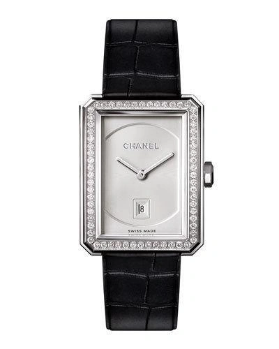 Pre-owned Chanel Boy·friend 18k White Gold Watch With Diamonds, Medium Size