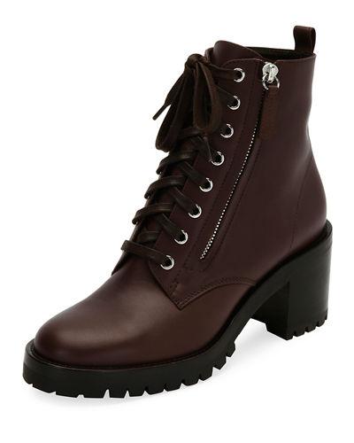 Gianvito Rossi Croft Leather Lace-up Chunky Bootie In Brown | ModeSens