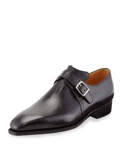 Corthay Arca Calf Leather Monk Shoe, Black | ModeSens