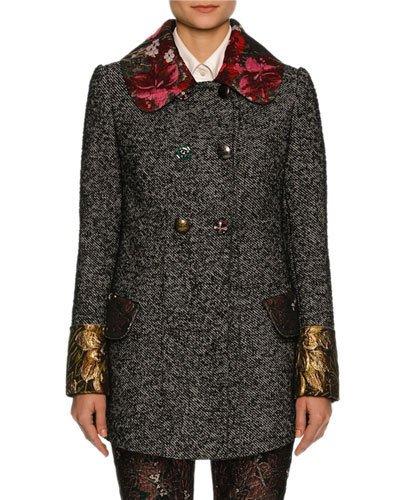 Dolce & Gabbana Tweed Jacket With Floral Jacquard Accents | ModeSens