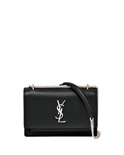 Shop Saint Laurent Sunset Monogram Ysl Small Calf Leather Wallet On Chain In Black