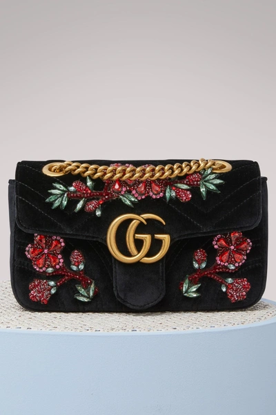 Shop Gucci Gg Marmont Velvet Mini Bag In Nero/ne/ne/multicol