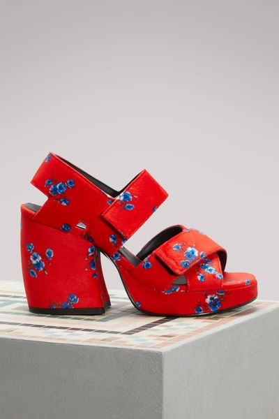 Shop Kenzo Velvet Sandals With Heels In Red