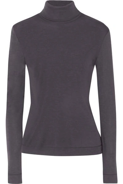 Shop Hanro Silk And Cashmere-blend Jersey Turtleneck Top In Charcoal