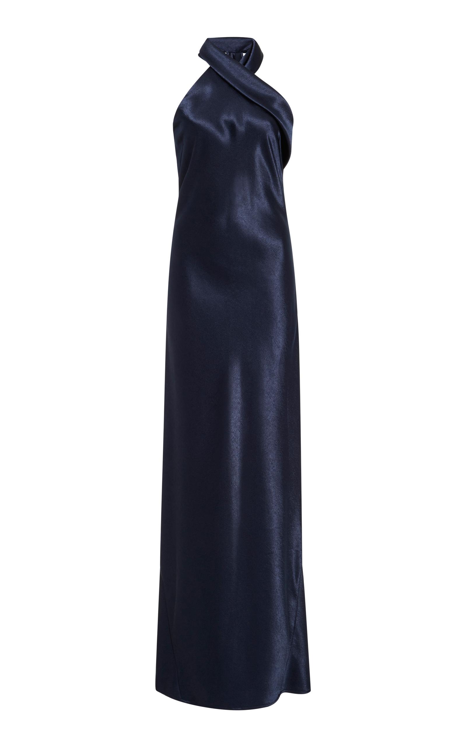 Galvan Asymmetrical Satin Gown In Blue | ModeSens
