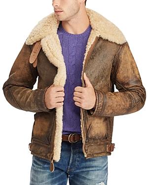 Polo Ralph Lauren Shearling-trimmed Leather Bomber Jacket In Brown ...