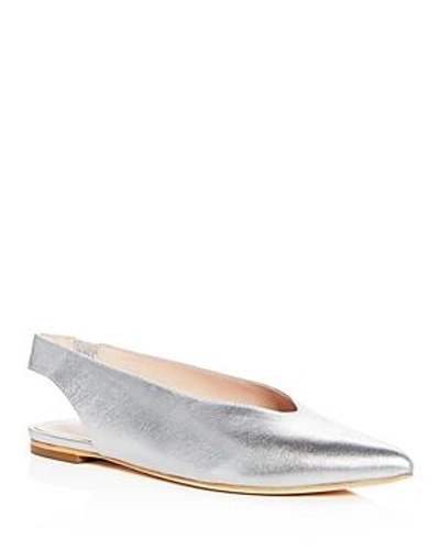 Shop Loeffler Randall Women's Eve Leather Slingback Pointed Toe Flats In Silver
