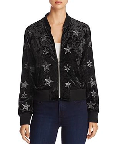 Shop Sanctuary Stargazer Embroidered Crushed Velvet Bomber Jacket - 100% Exclusive In Black