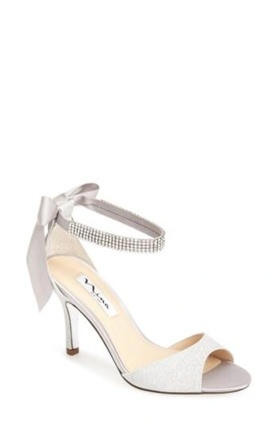 Shop Nina 'vinnie' Crystal Embellished Ankle Strap Sandal In Silver
