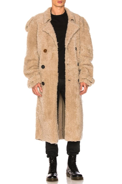 Shop Off-white Shearling Trench Coat In Beige