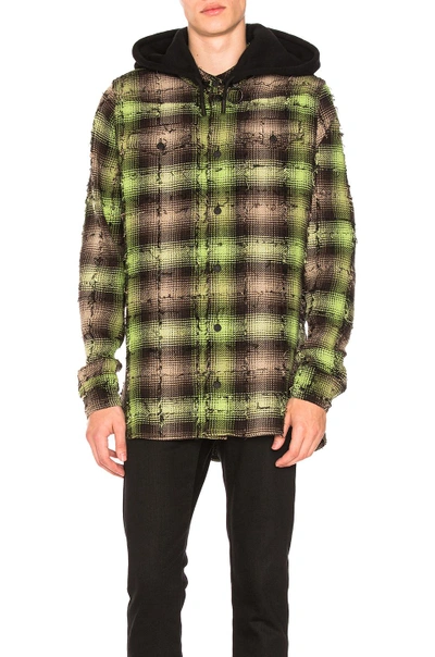 Shop Off-white Diagonal Check Hooded Shirt In Green