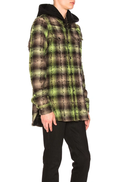 Shop Off-white Diagonal Check Hooded Shirt In Green