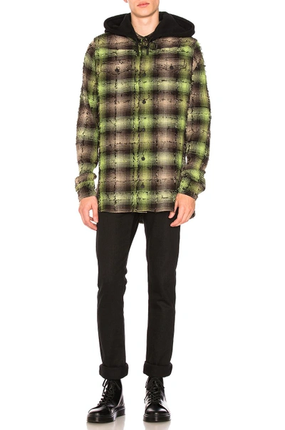 Shop Off-white Diagonal Check Hooded Shirt In Green