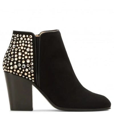 Shop Giuseppe Zanotti - 80 Mm Black Suede Boot With Crystals Sara