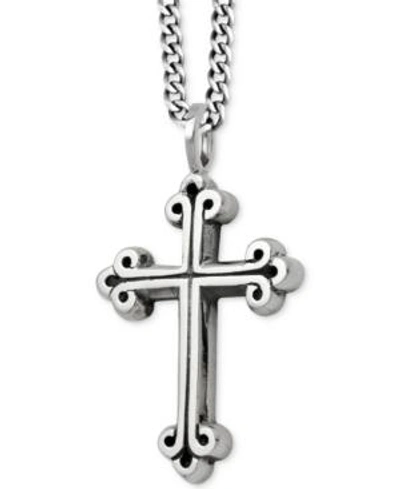 Shop King Baby Men's Scroll Cross Pendant Necklace In Sterling Silver