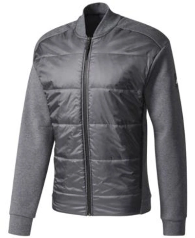 Shop Adidas Originals Adidas Men's Hybrid Bomber Jacket In Dark Grey Heather