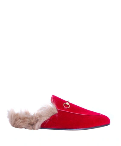 Shop Gucci Princetown Velvet Slippers In Rosso