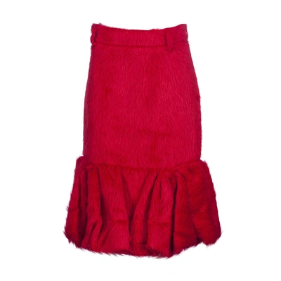 Shop Prada Flared Hem Skirt In Red