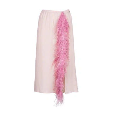 Shop Prada Feather-trimmed Skirt In Alabaster + Lavender