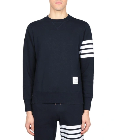 Shop Thom Browne Striped Cotton Sweatshirt In Blu