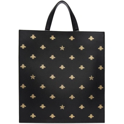Shop Gucci Black Leather Bees Tote In 8474 Black