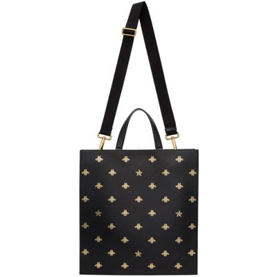 Shop Gucci Black Leather Bees Tote In 8474 Black