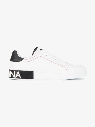 Dolce & Gabbana Portofino Leather Sneakers With Rubberized Logo Shoes In White