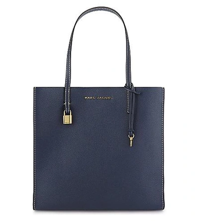 Shop Marc Jacobs The Grind Leather Tote In Blue Sea